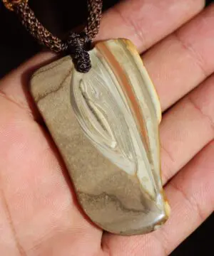 Alternative view of Australian Ribbon Stone Jasper Pendant,Indigenous Jasper Earthy Necklace, Macrame Cord,Brown Unique Stone, Aboriginal Outback