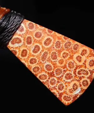 Elven Red CORAL FOSSIL Pendant crystal Necklace, Ancient Gemstone Jewelry, Macrame Cord, Vegan Orange Talisman