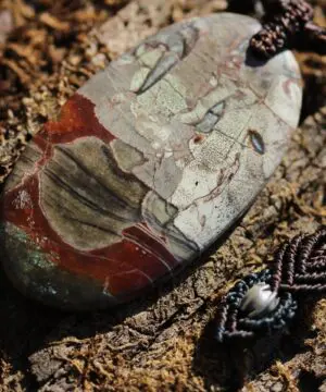 Australian Rhyolite Mushroom Jasper Necklace, Platypus dreaming Rain-forest Jasper Pendant, Australian Made macrame cord, ELVEN jewelry,