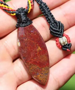 Alternative view of Indigenous Red Moss Agate Pendant,australian made Macrame cord, medieval necklace,Red Stone Jewellery,Healing Stone, Celtic Viking