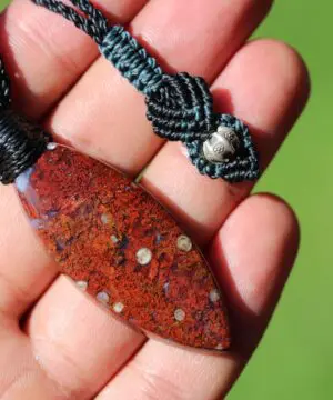 Alternative view of Red Moss Agate Pendant, australian made macrame cord, medieval necklace,Red Stone Jewellery,Healing Stone, Celtic Viking