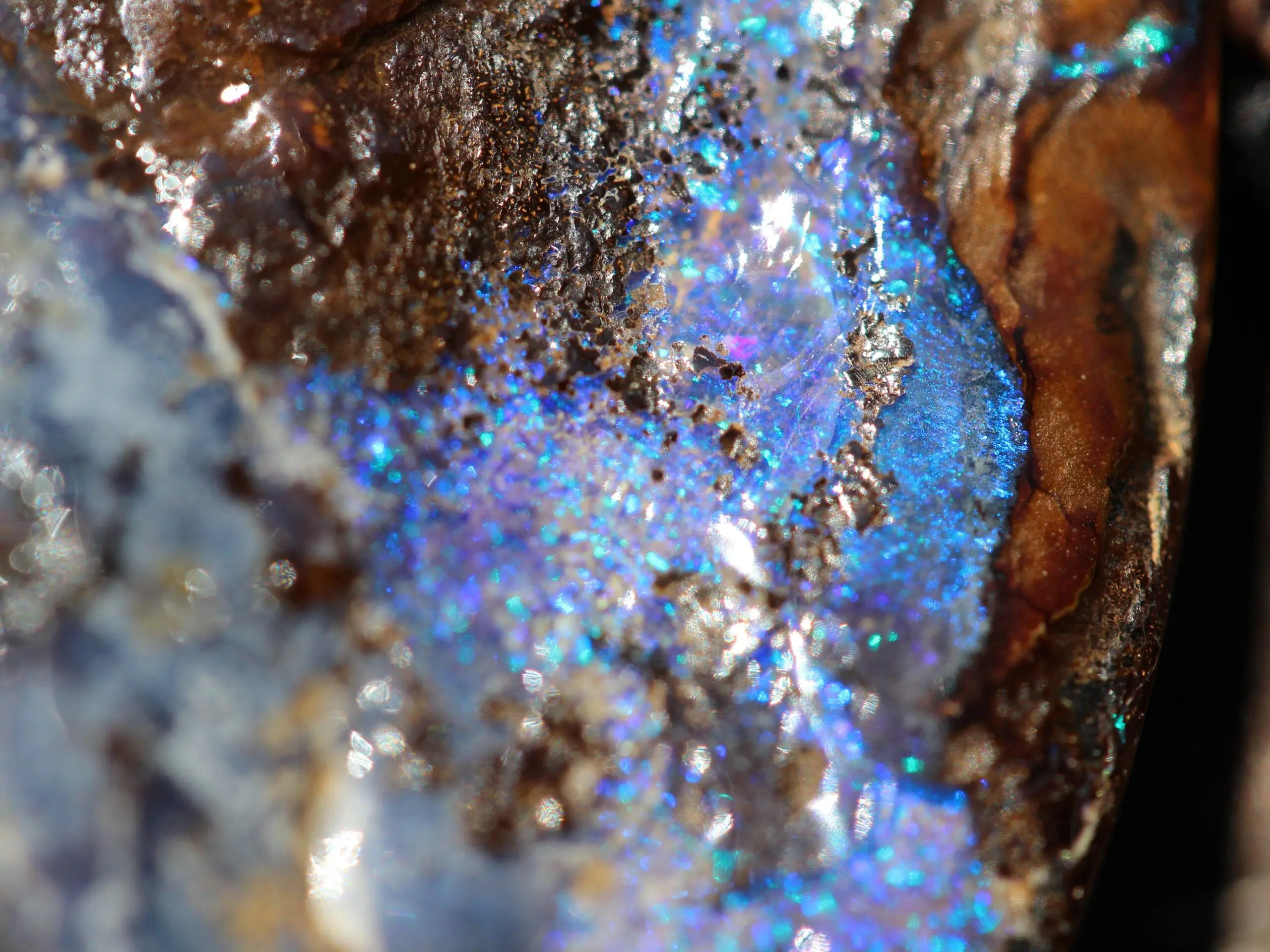 Matrix OPAL NECKLACE.Pattern Green Blue Purple Flashy Boulder Opal Pendant with Macrame Cord