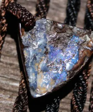 Matrix OPAL NECKLACE.Pattern Green Blue Purple Flashy Boulder Opal Pendant with Macrame Cord