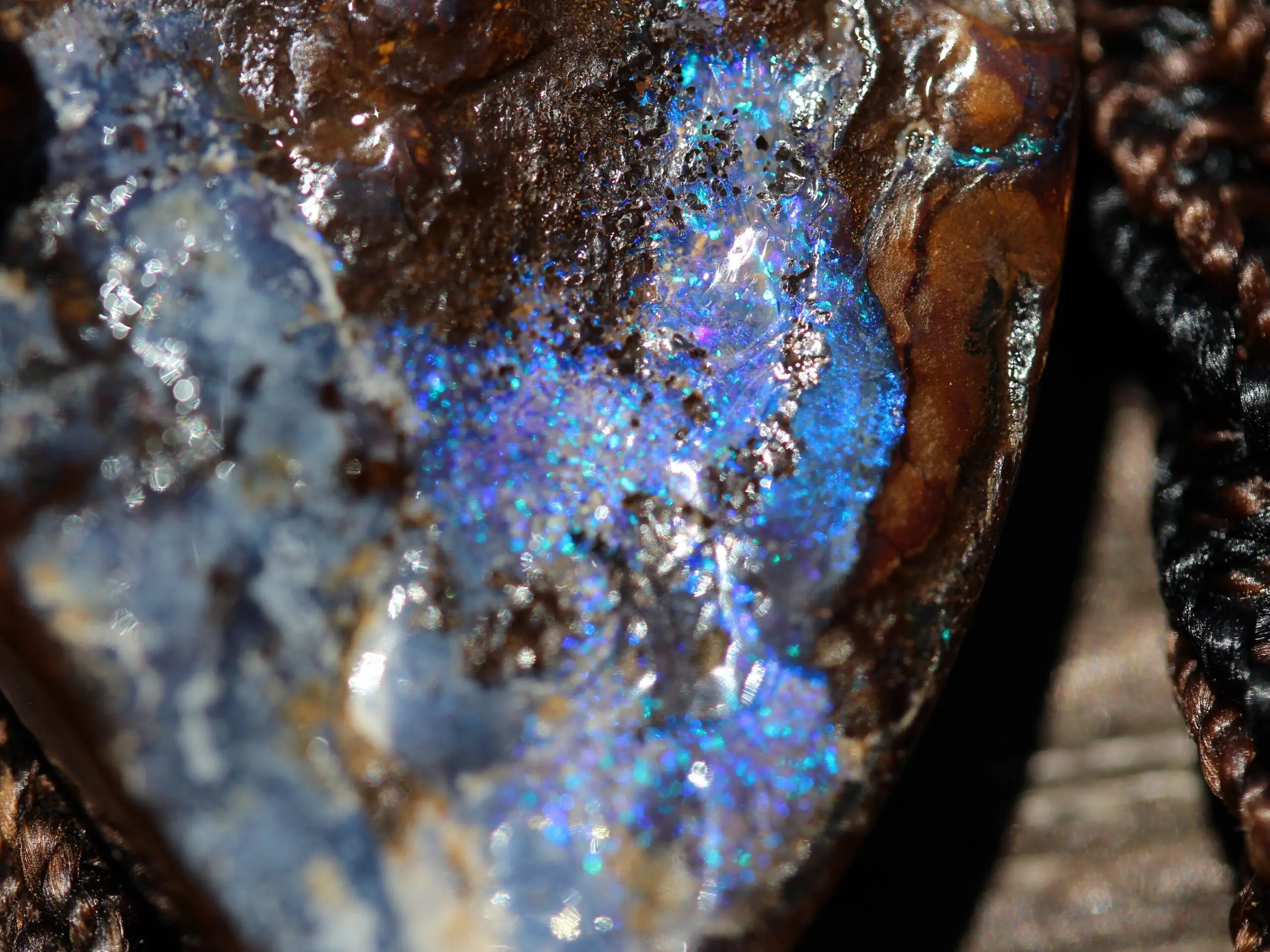 Matrix OPAL NECKLACE.Pattern Green Blue Purple Flashy Boulder Opal Pendant with Macrame Cord