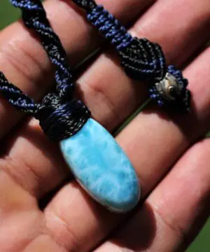 Alternative view of Handpolished LARIMAR Pendant, Elven Talisman Macrame Larimar Necklace,Ocean Jewelry, Australian made macrame cord summer beach jewellery