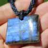 Blue Labradorite Pendant, Indigo Gemstone Labradorite Necklace, Tribal Macrame Cord,beachy beach jewelry, summer jewelry, surfer necklace,