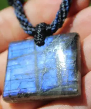 Blue Labradorite Pendant, Indigo Gemstone Labradorite Necklace, Tribal Macrame Cord,beachy beach jewelry, summer jewelry, surfer necklace,