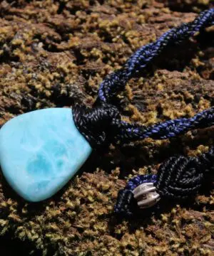 LARIMAR Pendant, Elven Talisman, Macrame Necklace, Burning man Jewelry,mermaid dolphin stone,Blue Stone Pendant,