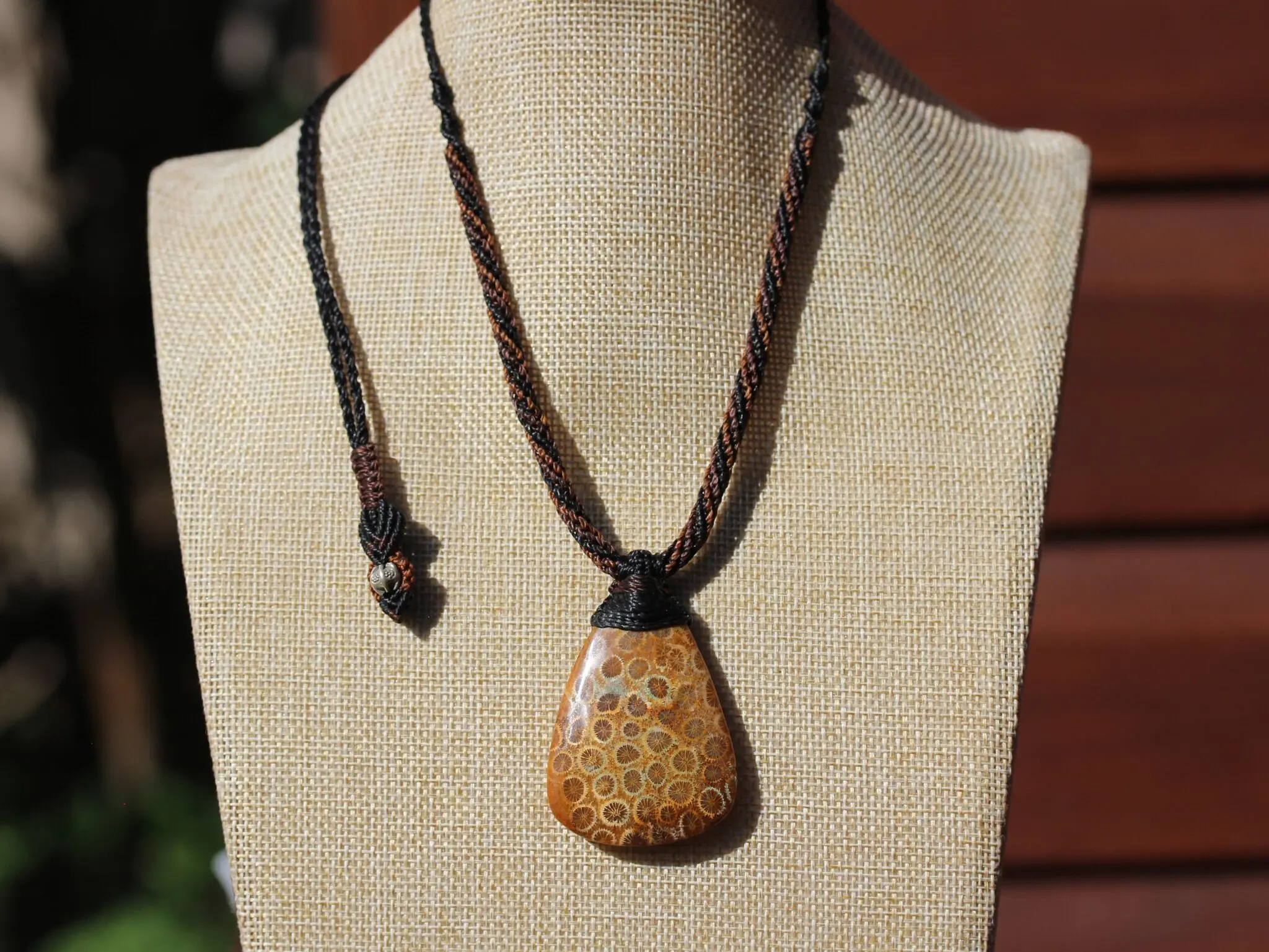 Ancient Red Coral Fossil Necklace • Healing Crystal Talisman • Elven Gemstone Pendant • Australian tropical cord , Summer surfer necklace - Image 4