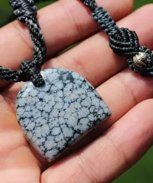 Alternative view of Snowflake Obsidian Necklace, Snowflake Obsidian Pendant, Black Crystal, ELVEN Macrame  jewelry