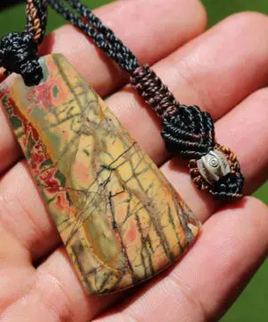 Alternative view of OutBack Scenic Jasper Pendant, Australian Made Macrame Cord  Jasper Necklace,Healing Crystal Jewelry, Yellow Stone Gift for him and for her