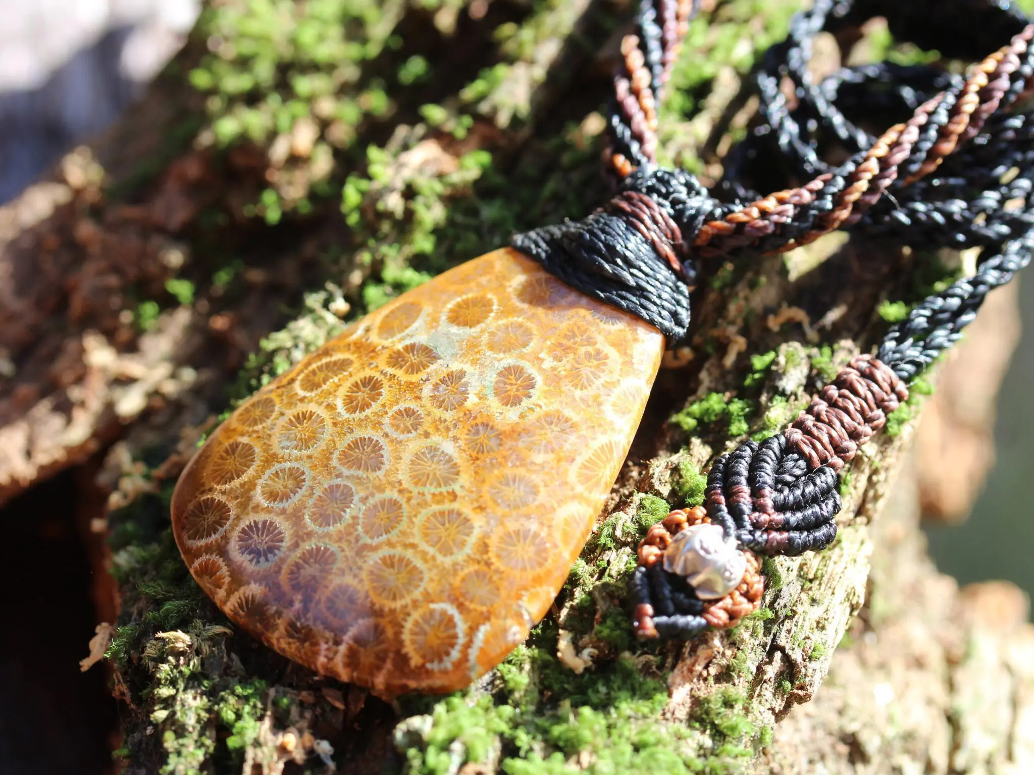 Ancient Red Coral Fossil Necklace • Healing Crystal Talisman • Elven Gemstone Pendant • Australian tropical cord , Summer surfer necklace