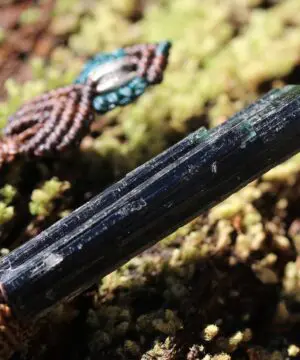 Cathedral Green blue tourmaline Necklace, Specimen crystal necklace, Australian madeacrame cord, October BirthStone,green blue tourmaline