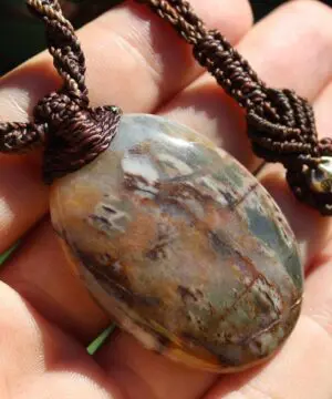 Alternative view of Australian Picture Jasper Pendant, Outback Jasper Necklace. first nation jewelry,aboriginal art pendant,Macrame Cord,Australian made