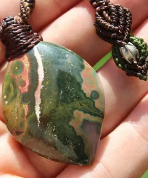 Elven OCEAN JASPER Pendant,Gemstone Jewelry, Macrame Crystal Necklace, Australian Made, Beaded Jewelry, Maori Art Talisman