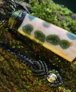 Alternative view of 8th vein OCEAN JASPER Pendant, Australian handmade crystal necklace talisman,Australian handwoven tropical cord rainforest alchemy necklace