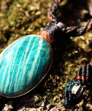AMAZONITE Set in Silver Necklace, Macrame Cord Tribal Pendant,Green Stone Jewelry,Healing Crystal jewelry,
