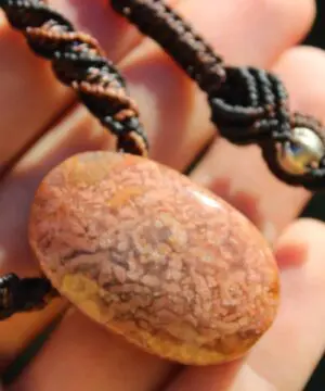 Alternative view of Pink Moss Agate necklace,  Moss Agate Pendant, Australian made Macrame Cord Healing Crystal Jewelry, september birthstone