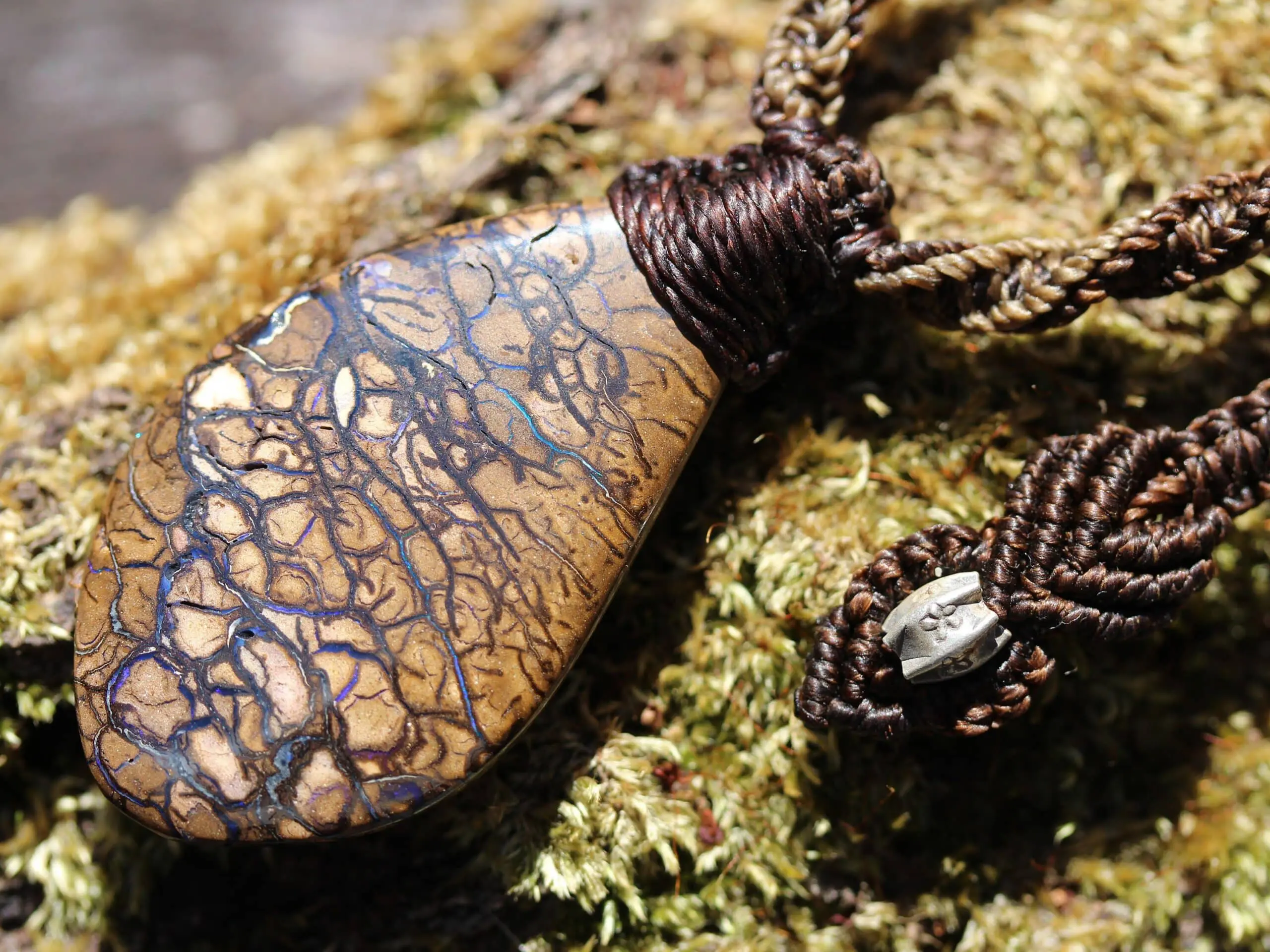 Australian koroit boulder opal pendant necklace,ethically sourced opal jewelry,australian made macrame Cord,australian opal macrame necklace