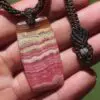 Royal Rhodochrosite Necklace, Elven Rhodochrosite Pendant,Australian Made Macrame Cord,Taurus,Raw pink crystal, Love stone,Platypus Dreaming