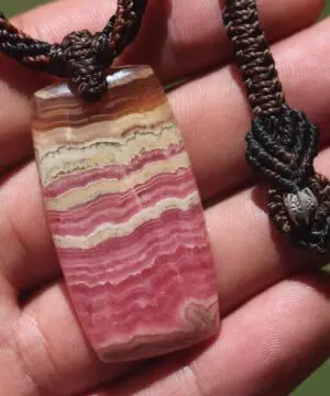 Royal Rhodochrosite Necklace, Elven Rhodochrosite Pendant,Australian Made Macrame Cord,Taurus,Raw pink crystal, Love stone,Platypus Dreaming
