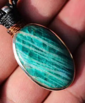 Alternative view of AMAZONITE Set in Silver Necklace, Macrame Cord Tribal Pendant,Green Stone Jewelry,Healing Crystal jewelry,