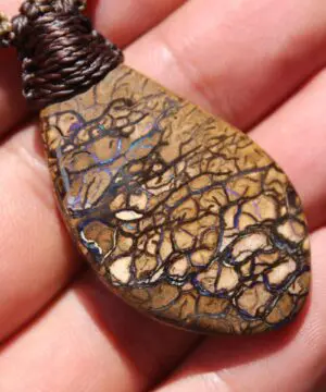 Alternative view of Australian koroit boulder opal pendant necklace,ethically sourced opal jewelry,australian made macrame Cord,australian opal macrame necklace