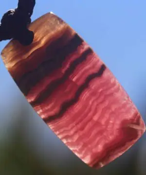 Alternative view of Royal Rhodochrosite Necklace, Elven Rhodochrosite Pendant,Australian Made Macrame Cord,Taurus,Raw pink crystal, Love stone,Platypus Dreaming