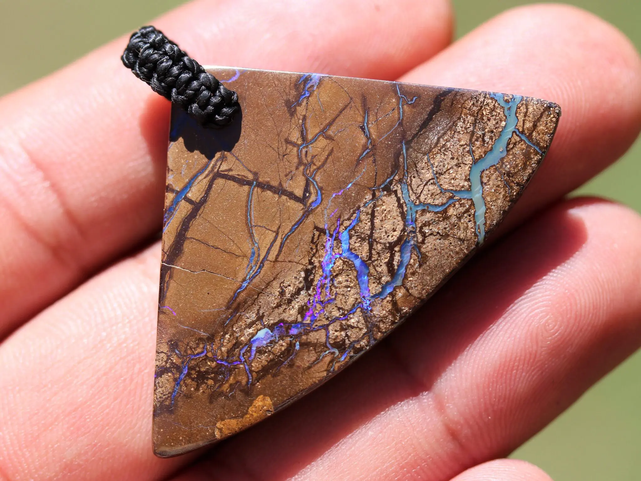 Natural Opal Pendant. Elven Boulder Opal Necklace with Macrame Shibari Cord - Image 2