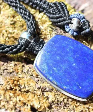 Elven Lapis Luzuli Macrame Necklace, Burning man Jewelry, Pyrite Pendant,Viking Celtic Necklace,Blue stone