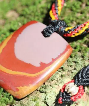 noreena jasper necklace, australian made handwoven tropical cord, healing crystal jewelry, natural stone indigenous pendant Galatasaray