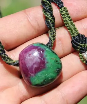 Alternative view of Huge Ruby Zoisite Pendant,Natural Zoisite Ruby Necklace, Australian Made Macrame Cord , Elven Jewelry, Green Stone Healing crystal,