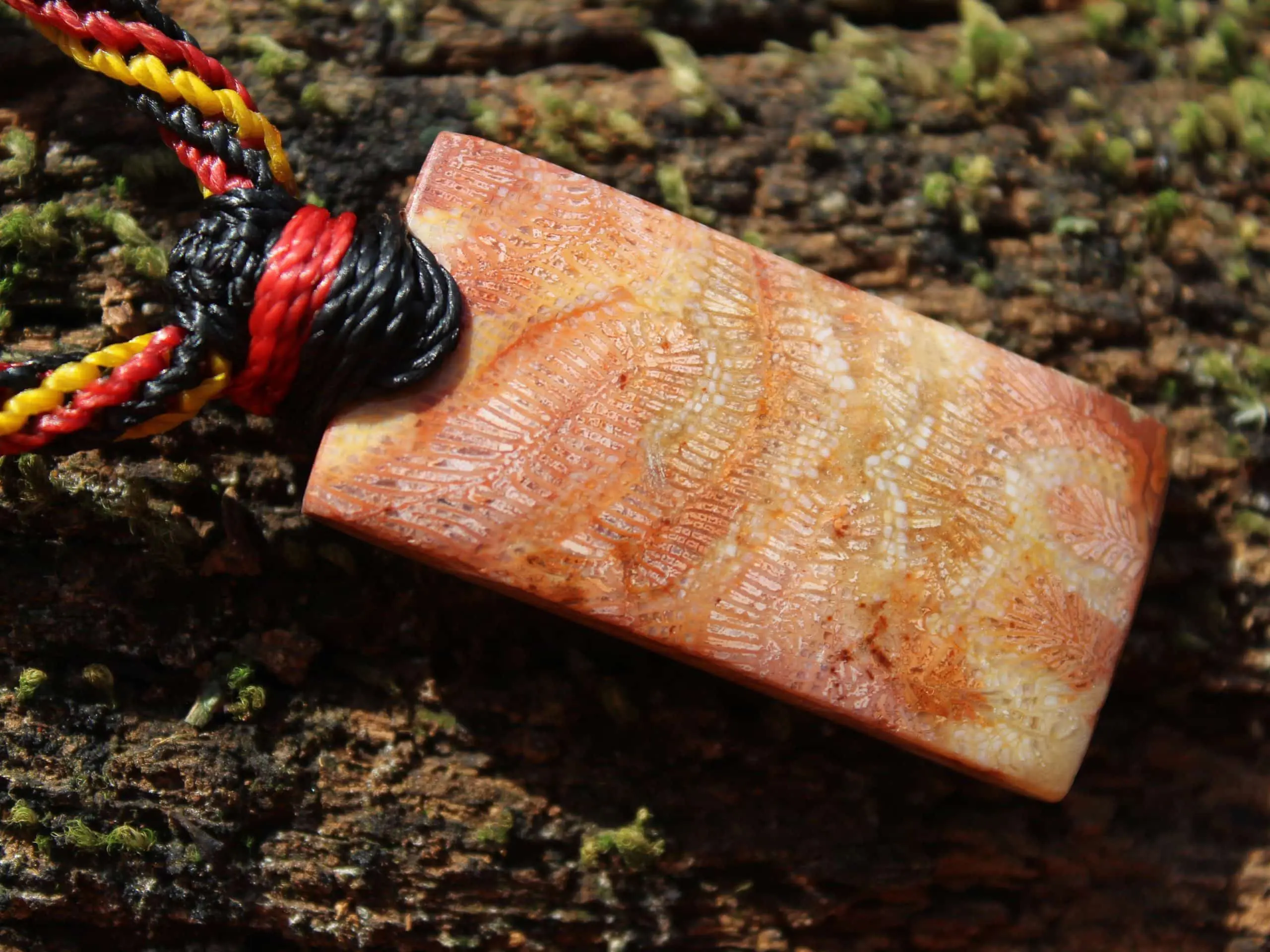 Indigenous CORAL FOSSIL Pendant crystal Necklace, Ancient Gemstone Jewelry, Australian Made Macrame Cord, Aboriginal colours Talisman - Image 9