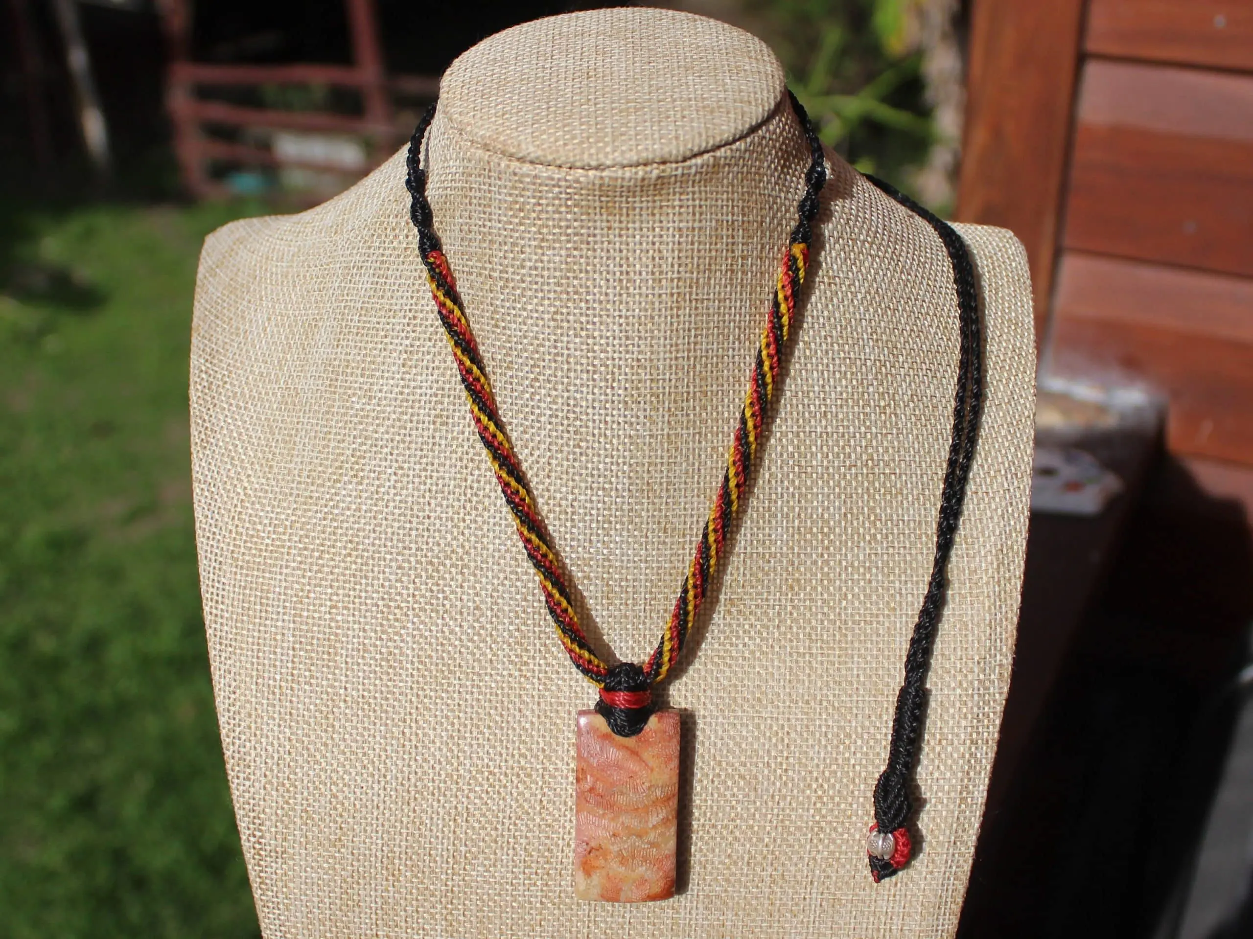 Indigenous CORAL FOSSIL Pendant crystal Necklace, Ancient Gemstone Jewelry, Australian Made Macrame Cord, Aboriginal colours Talisman - Image 4