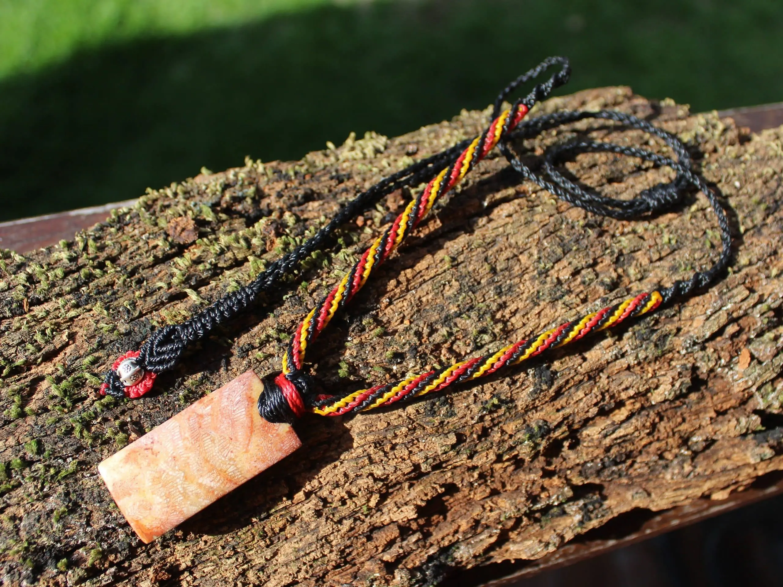 Indigenous CORAL FOSSIL Pendant crystal Necklace, Ancient Gemstone Jewelry, Australian Made Macrame Cord, Aboriginal colours Talisman - Image 3