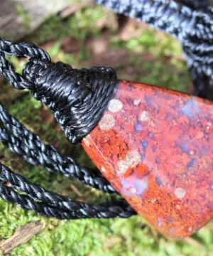 Red Moss Agate Pendant, Macrame cord, medieval necklace,beachy beach jewelry, summer jewelry, surfer necklace,Healing Stone, Celtic Viking