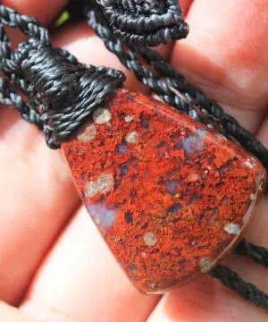 Alternative view of Red Moss Agate Pendant, Macrame cord, medieval necklace,beachy beach jewelry, summer jewelry, surfer necklace,Healing Stone, Celtic Viking