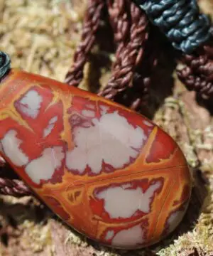 Alternative view of Australian noreena jasper necklace, australian made thin macrame cord, red stone tribal healing jewelry, may birthstone, tribal pendant