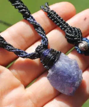 Alternative view of Real Tanzanite Necklace,Purple Stone Tanzanite Pendant, Raw Crystal Elven Jewelry, Australian Made Macrame Cord Healing crystal Jewellery