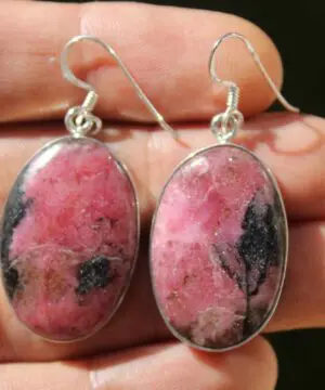 Alternative view of Australian Silver Rhodonite Earrings, Australian handmade crsytal healing jewelry, gemstone earrings jewelry, natural crystal jewellery