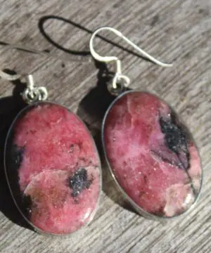 Australian Silver Rhodonite Earrings, Australian handmade crsytal healing jewelry, gemstone earrings jewelry, natural crystal jewellery