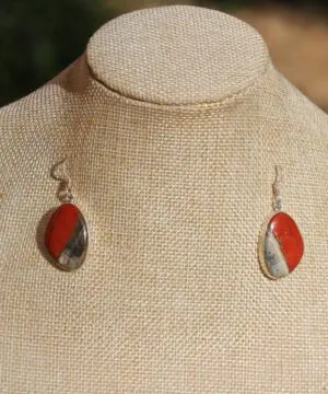 Australian Silver Red Snakeskin Jasper Earrings, Australian handmade unique crsytal healing jewelry, natural red gemstone cool earrings,