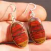 Australian Silver Red Sunset Jasper Earrings, Australian handmade unique crsytal healing jewelry, natural red gemstone cool earrings,