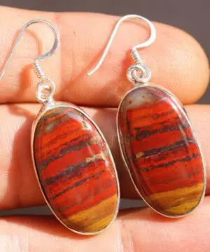 Australian Silver Red Sunset Jasper Earrings, Australian handmade unique crsytal healing jewelry, natural red gemstone cool earrings,