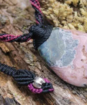 Druzy rhodochrosite pendant, australian made macrame cord, elven rhodochrosite necklace, taurus, october birth stone, raw pink crystal