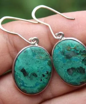 Alternative view of Australian Silver Chrysocolla Earrings, Australian handmade crystal healing jewelry, Unique natural gemstone earrings , Blue stone talisman