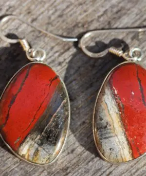 Australian Silver Red Snakeskin Jasper Earrings, Australian handmade unique crsytal healing jewelry, natural red gemstone cool earrings,