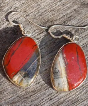 Australian Silver Red Snakeskin Jasper Earrings, Australian handmade unique crsytal healing jewelry, natural red gemstone cool earrings,