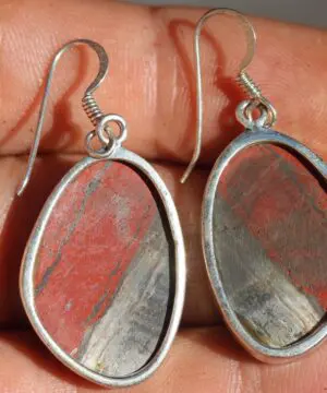 Australian Silver Red Snakeskin Jasper Earrings, Australian handmade unique crsytal healing jewelry, natural red gemstone cool earrings,