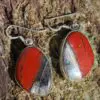 Australian Silver Red Snakeskin Jasper Earrings, Australian handmade unique crsytal healing jewelry, natural red gemstone cool earrings,